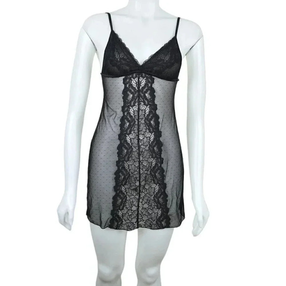 La Vie En Rose Sheer Chemise Lingerie Black Lace Sexy Size XS - Picture 1 of 8